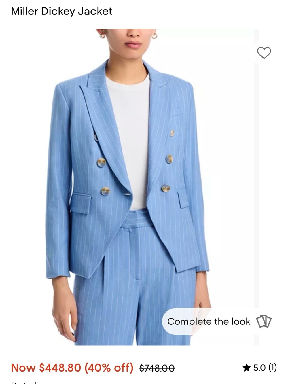 Veronica Beard Sky Blue Pinstripe Double-Breasted Miller Dickey Jacket Size 8